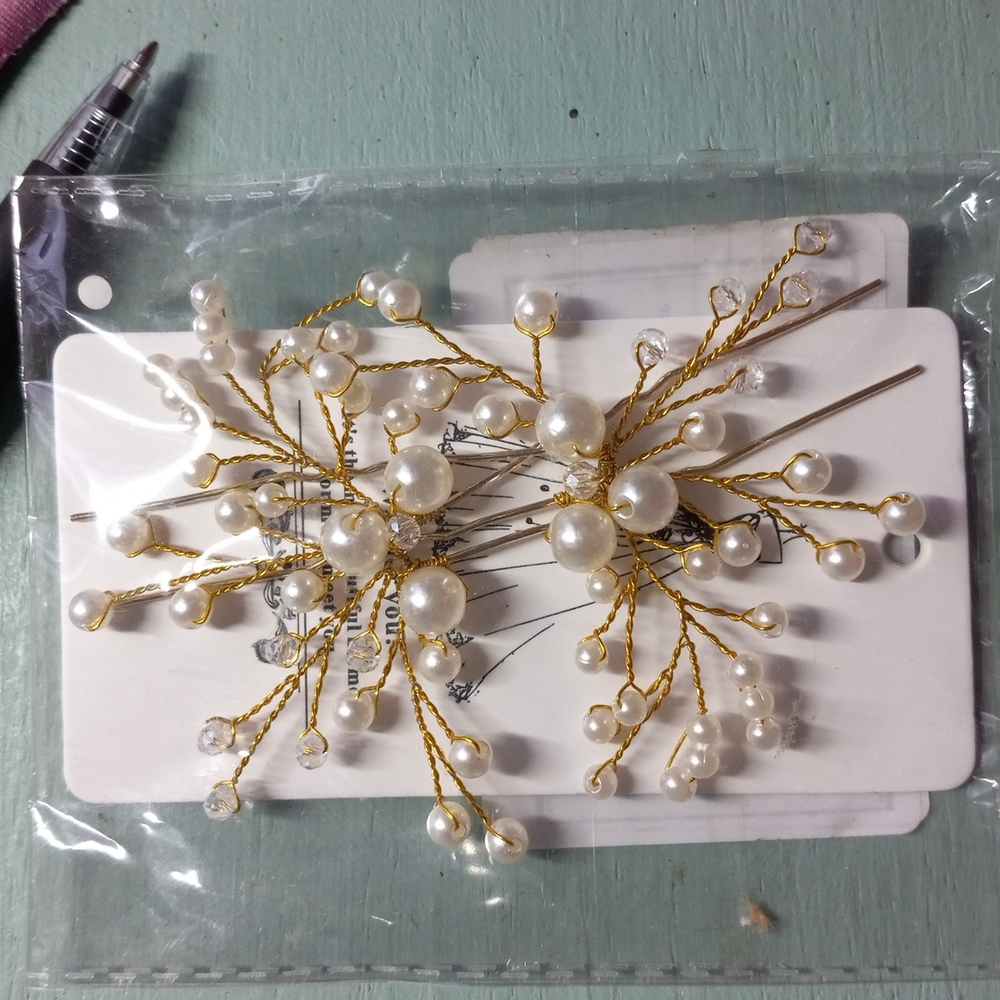 Barode bridal wedding hair pin gold/pearl pack of 2